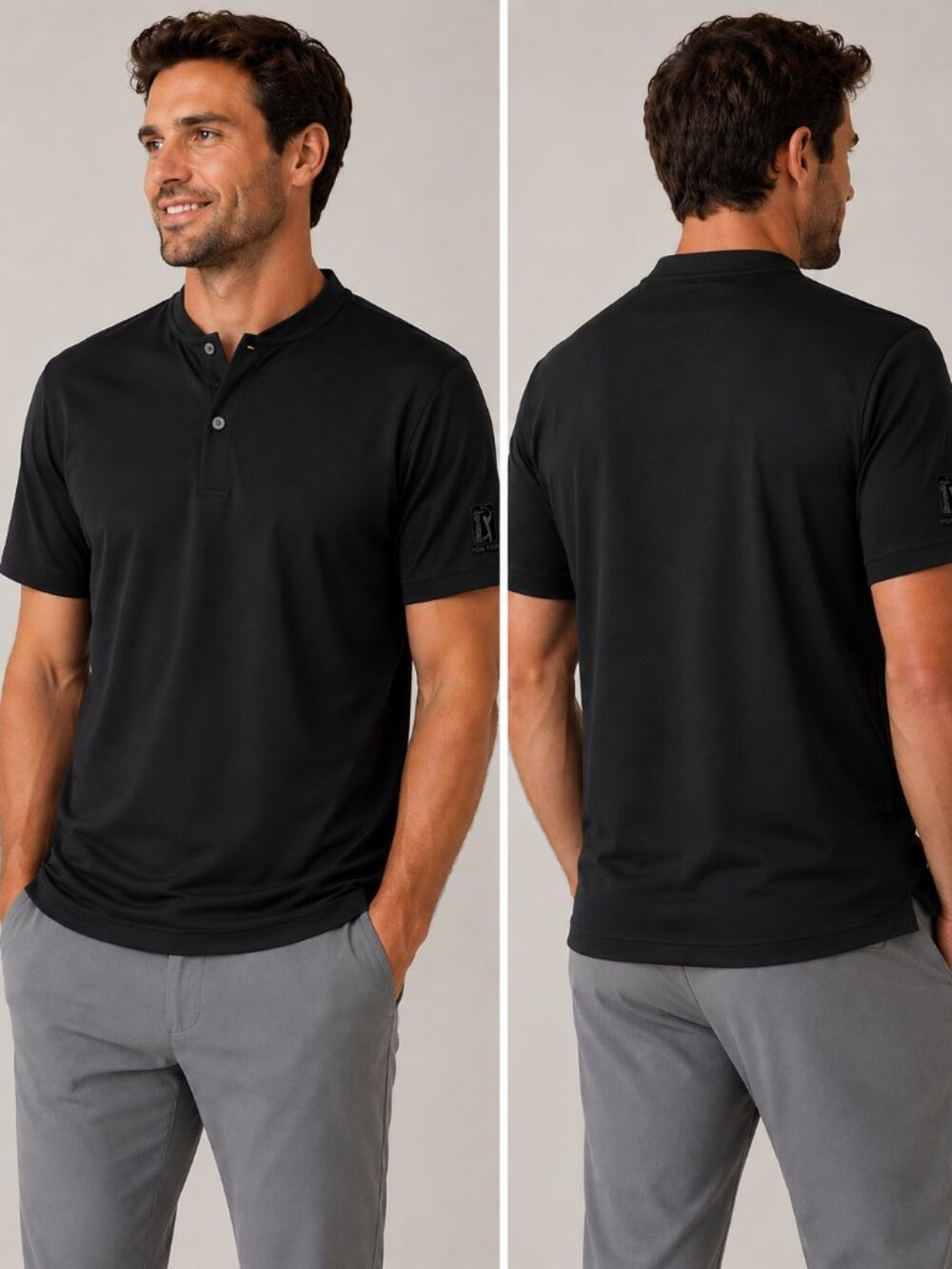 PGA TOUR Men's Black Performance Henley Shirt - Size XL